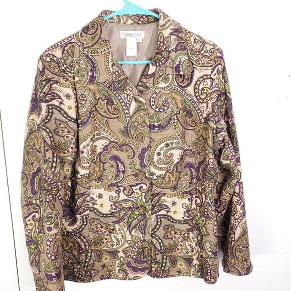 Coldwater Creek Jacket WOmens PL Blazer Paisley Grunge Eclectic Lined Button Up - Picture 1 of 9